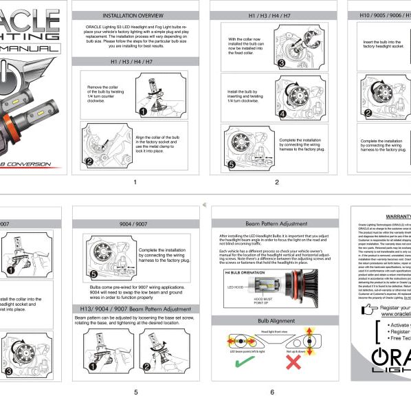 Oracle H4 - S3 LED Headlight Bulb Conversion Kit - 6000K SEE WARRANTY-tuningsupply.com