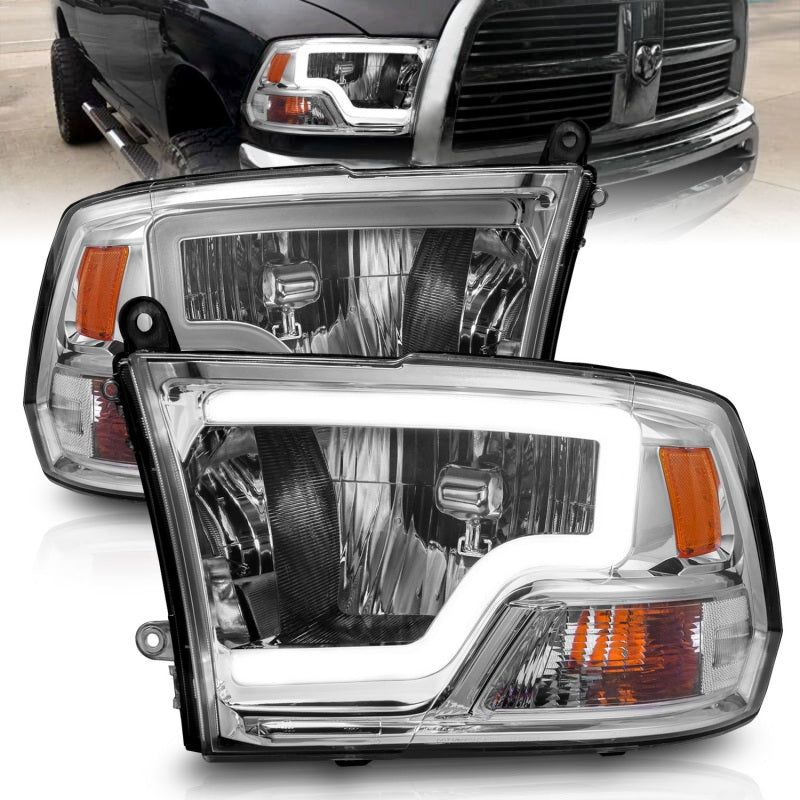 ANZO 2009-2018 Dodge Ram 1500/ 2500/ 3500 Crystal Headlights w/ Light Bar Chrome Housing-tuningsupply.com