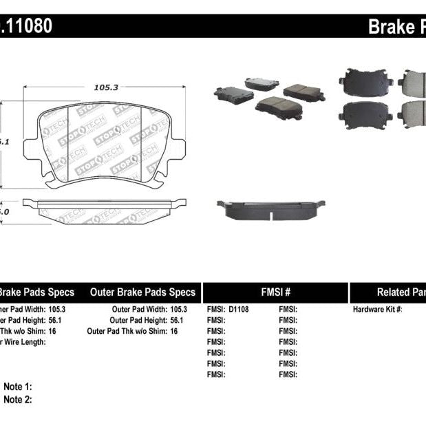 StopTech Performance 06-09 Audi A3 / 05-09 Audi A4/A6 / 08-09 Audi TT / 06-09 VW GTI / 06-09 Jetta-Brake Pads - Performance-Stoptech-STO309.11080-SMINKpower Performance Parts