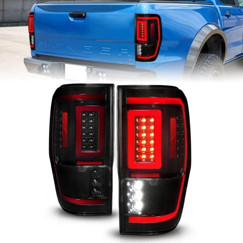 ANZO 19-22 Ford Ranger Full LED Taillights w/ Lightbar Sequential Signal Black Housing/Smoke Lens-tuningsupply.com