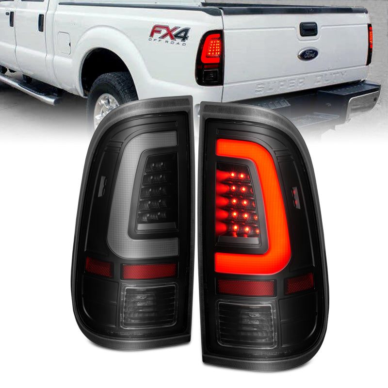 ANZO 2008-2016 Ford  F-250  LED Tail w/ Lights Bar Black Housing Smoke Lens-tuningsupply.com