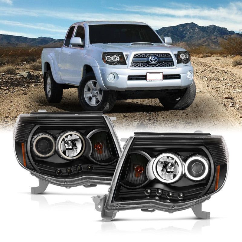 ANZO 2005-2011 Toyota Tacoma Projector Headlights w/ Halo Black-tuningsupply.com