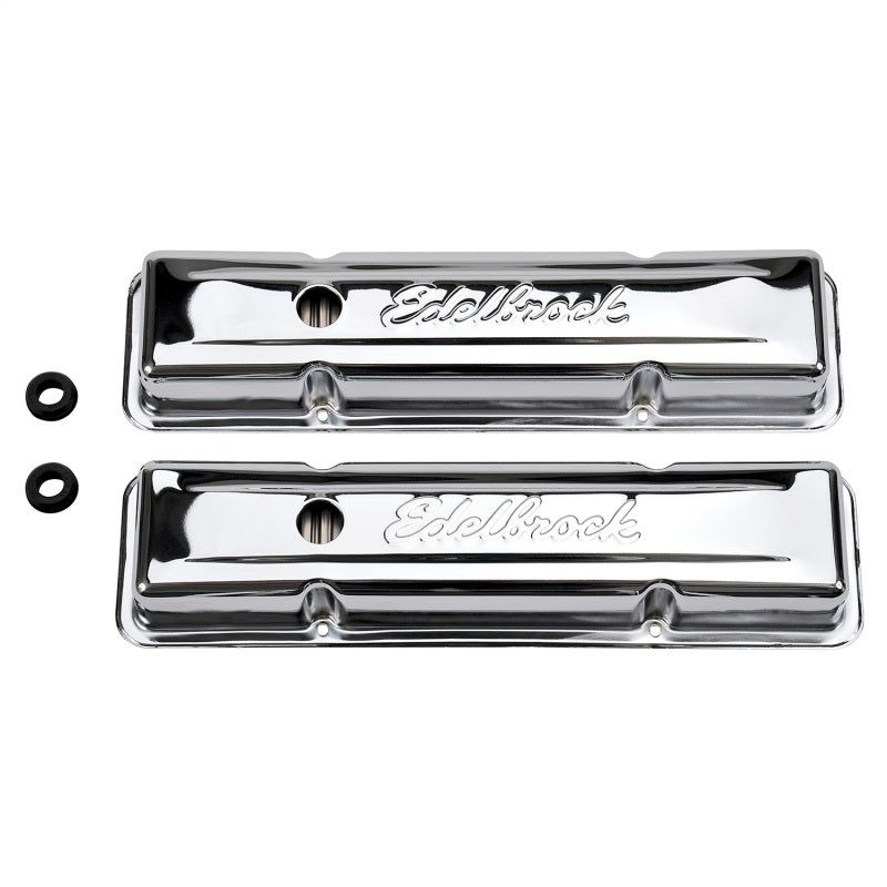 Edelbrock Valve Cover Signature Series Chevrolet 1959-1986 262-400 CI V8 Low Chrome-tuningsupply.com