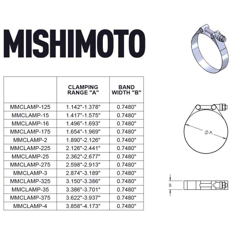 Mishimoto 4 Inch Stainless Steel T-Bolt Clamps-tuningsupply.com