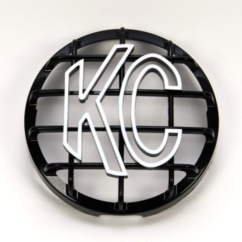 KC HiLiTES 6in. Round ABS Stone Guard for SlimLite/Daylighter Lights (Single) - Black/White KC Logo-tuningsupply.com