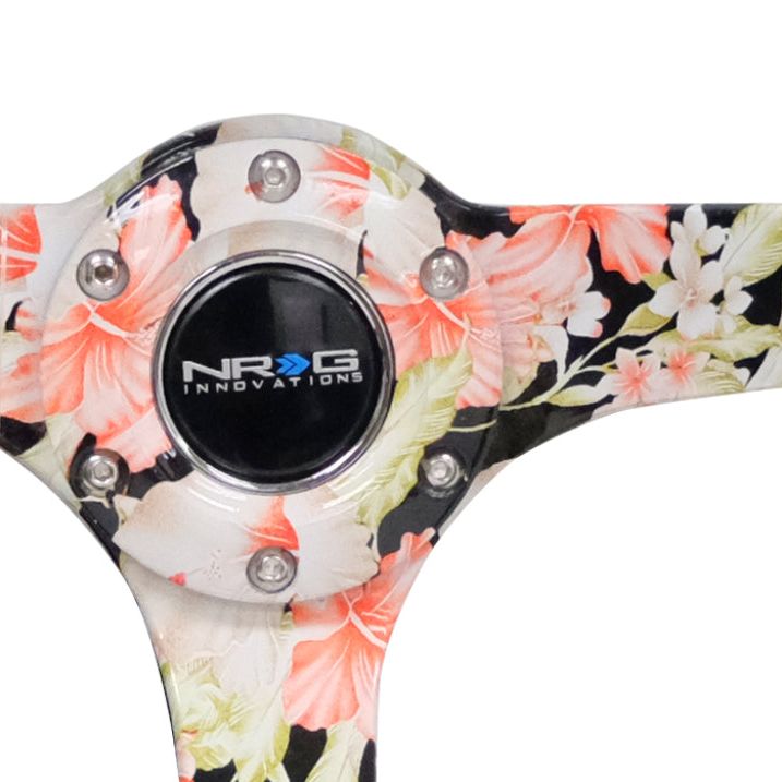 NRG Reinforced Steering Wheel (350mm / 3in. Deep) Blk Suede Floral Dipped w/ Blk Baseball Stitch-tuningsupply.com