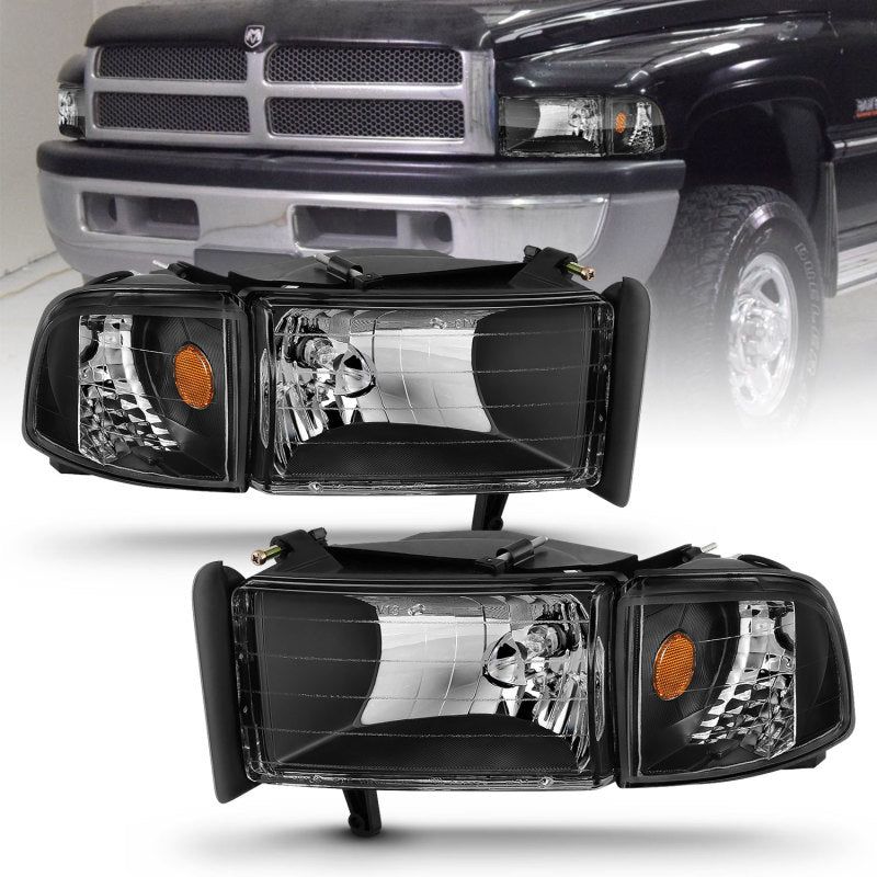 ANZO 1994-2001 Dodge Ram Crystal Headlights Black-tuningsupply.com