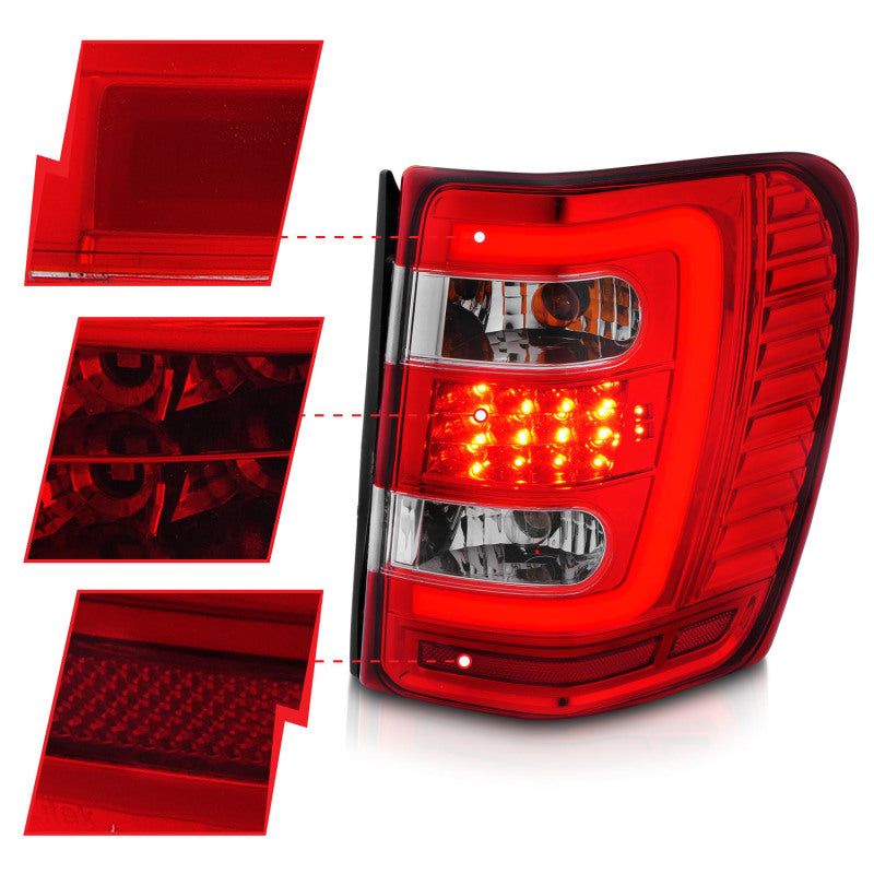 ANZO 1999-2004 Jeep Grand Cherokee LED Tail Lights w/ Light Bar Chrome Housing Red/Clear Lens-tuningsupply.com