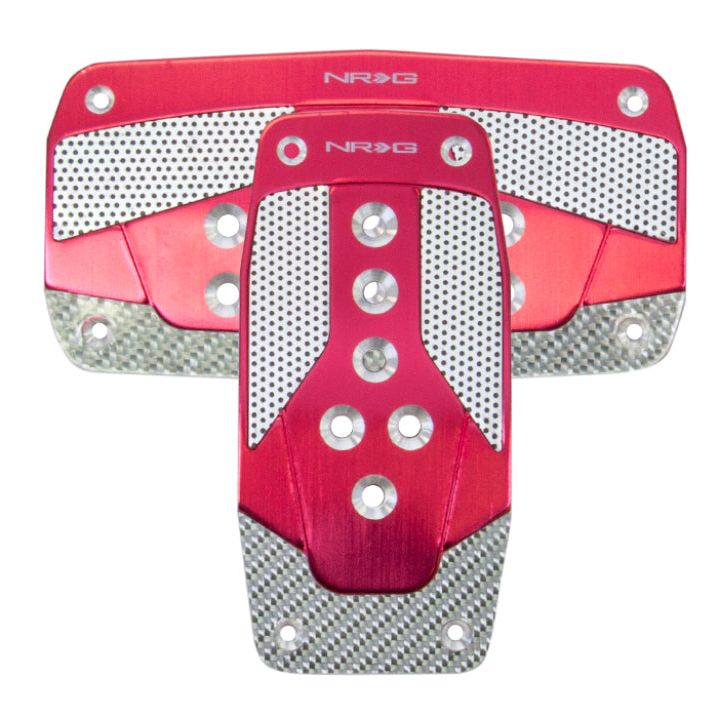 NRG Aluminum Sport Pedal A/T - Red w/Silver Carbon-tuningsupply.com