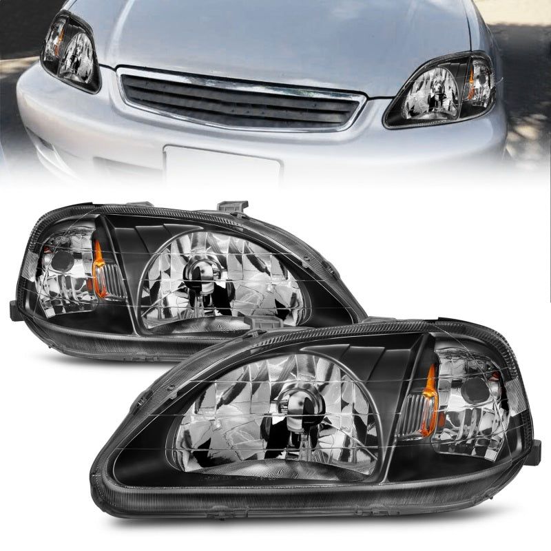 ANZO 1999-2000 Honda Civic Crystal Headlights Black-tuningsupply.com