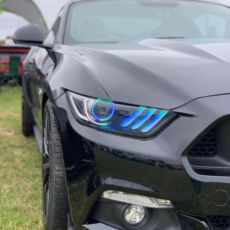 Oracle 15-17 Ford Mustang Dynamic RGB+A Pre-Assembled Headlights - Black Edition - ColorSHIFT - SMINKpower Performance Parts ORL8199-332 ORACLE Lighting