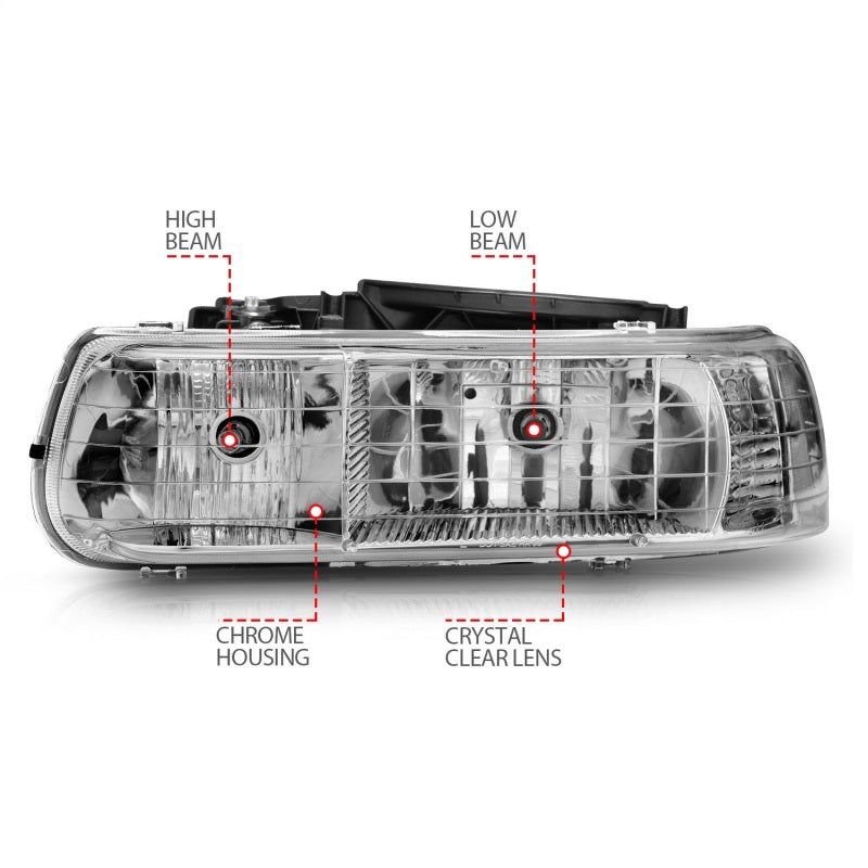 ANZO 1999-2002 Chevrolet Silverado 1500 Crystal Headlights Chrome-tuningsupply.com