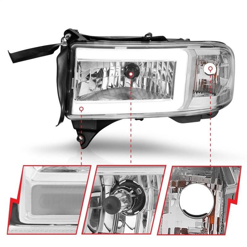 ANZO 94-02 Dodge RAM Crystal Headlight - w/ Light Bar Chrome Housing-tuningsupply.com