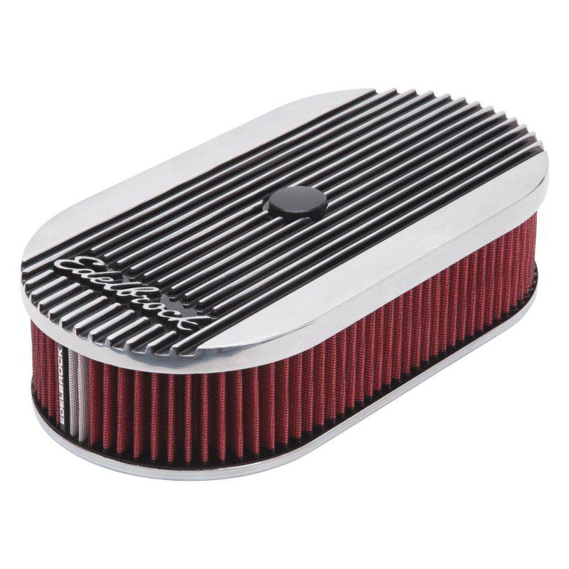 Edelbrock Air Cleaner Elite II Oval Single 4-Bbl Carb 2 5In Red Element Polished-tuningsupply.com