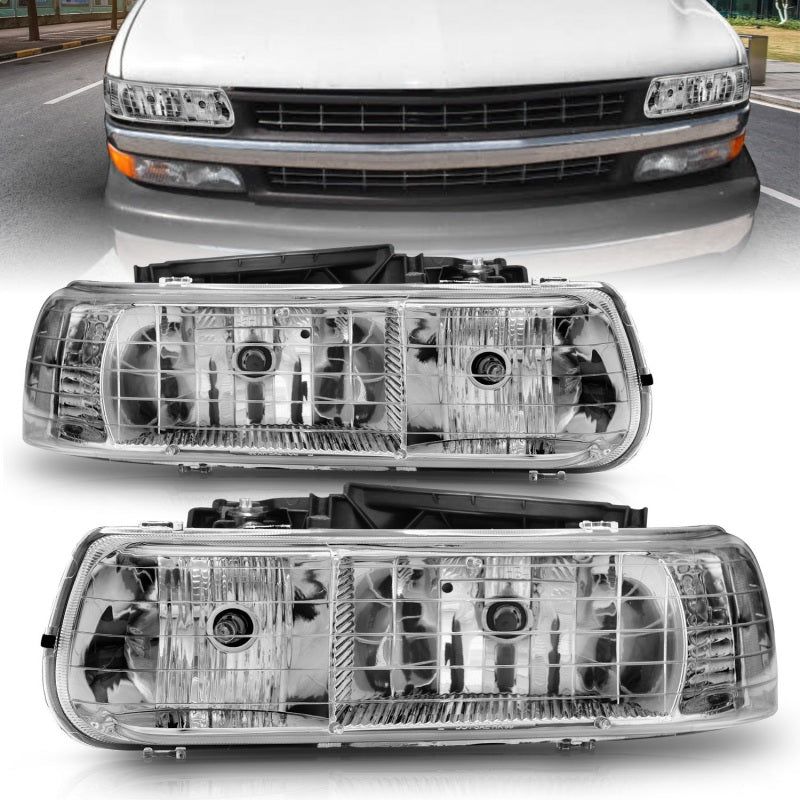 ANZO 1999-2002 Chevrolet Silverado 1500 Crystal Headlights Chrome-tuningsupply.com