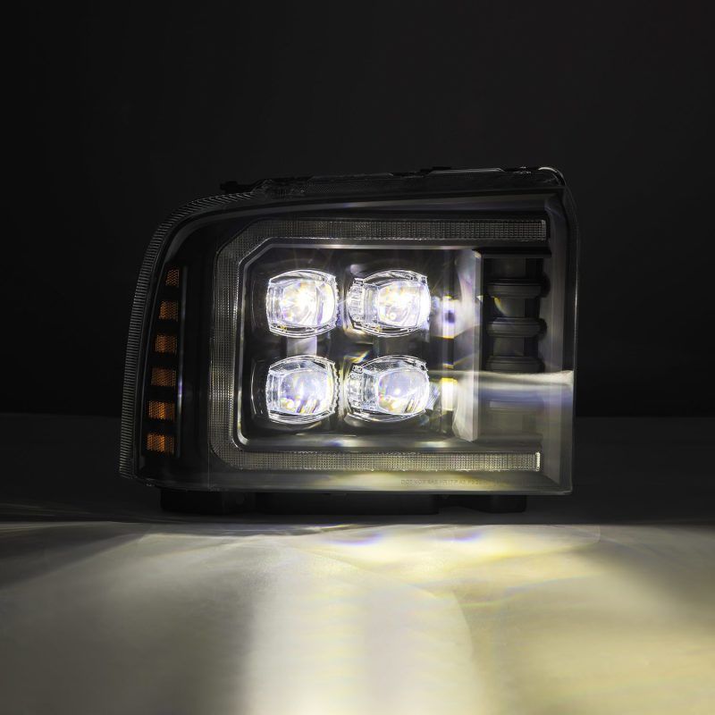 AlphaRex 05-07 Ford F250/350/450/550 Super Duty NOVA LED Proj HL Blk w/Actv Light & Seq Sig + SB DRL-tuningsupply.com