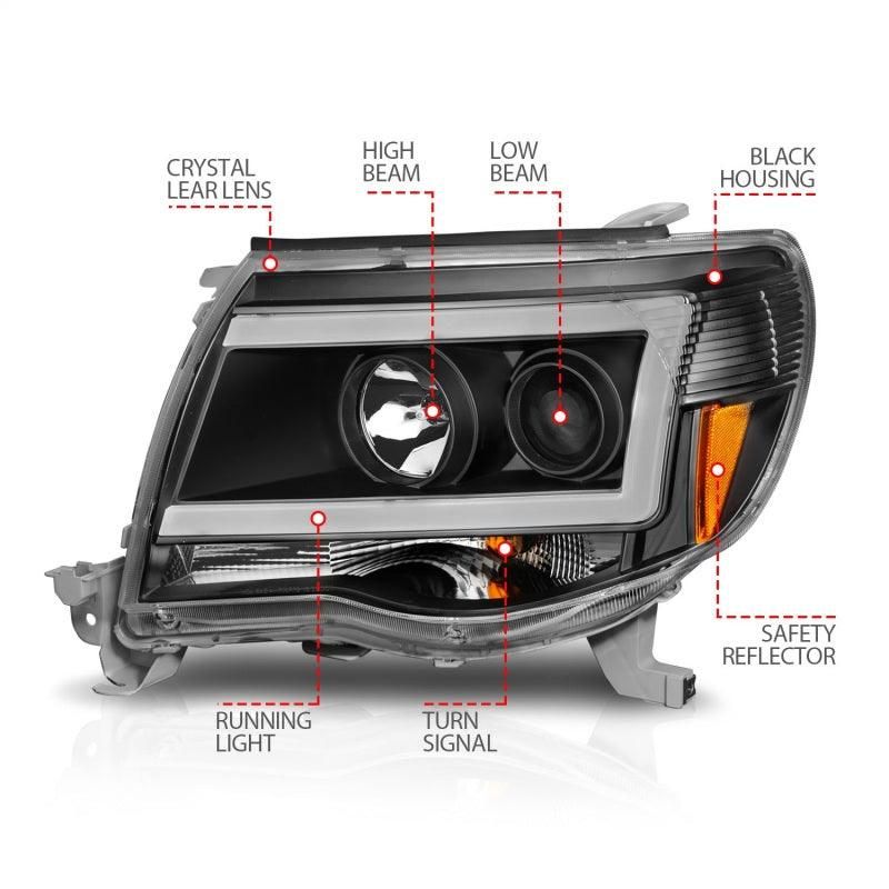 ANZO 05-09 Toyota Tacoma Projector Light Bar Style Headlights w/ C Light Bar-tuningsupply.com