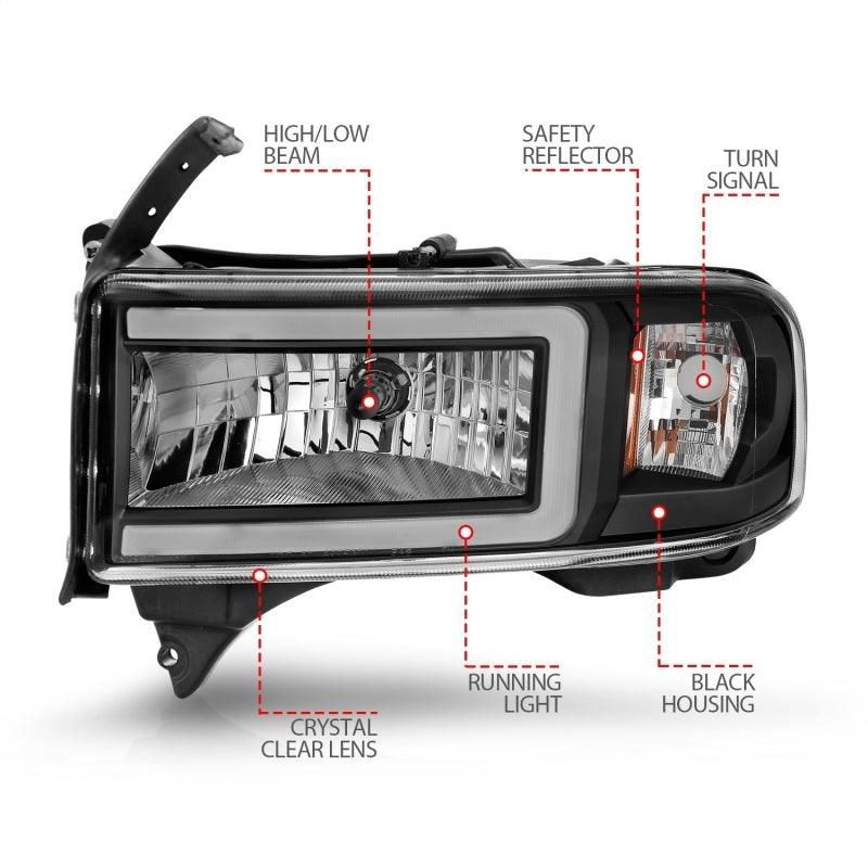 ANZO 94-02 Dodge RAM Crystal Headlight - w/ Light Bar Black Housing-tuningsupply.com