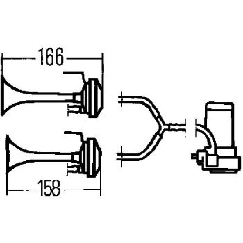 Hella Twin Trumpet Horn Kit 12V 240W 795-800Hz 118dB-tuningsupply.com