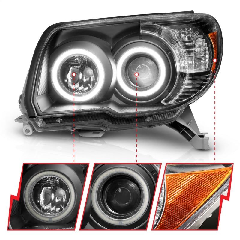 ANZO 2006-2009 Toyota 4Runner Projector Headlights w/ Halo Black-tuningsupply.com