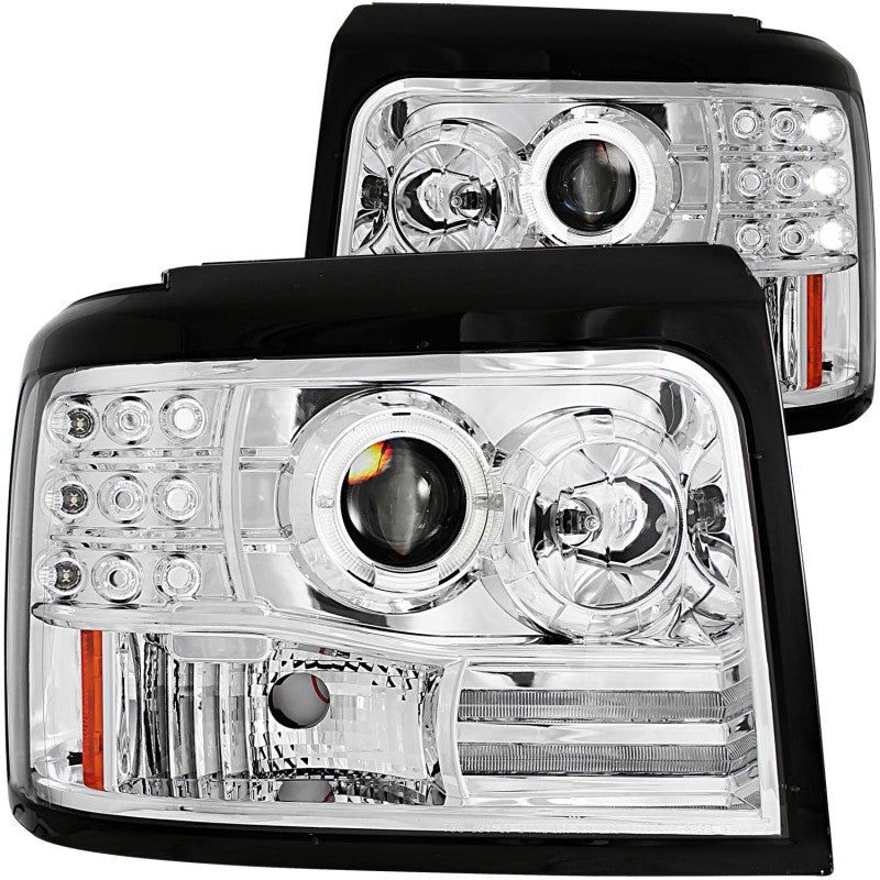 ANZO 1992-1996 Ford F-150 Projector Headlights w/ Halo Chrome w/ Side Markers and Parking Lights-tuningsupply.com