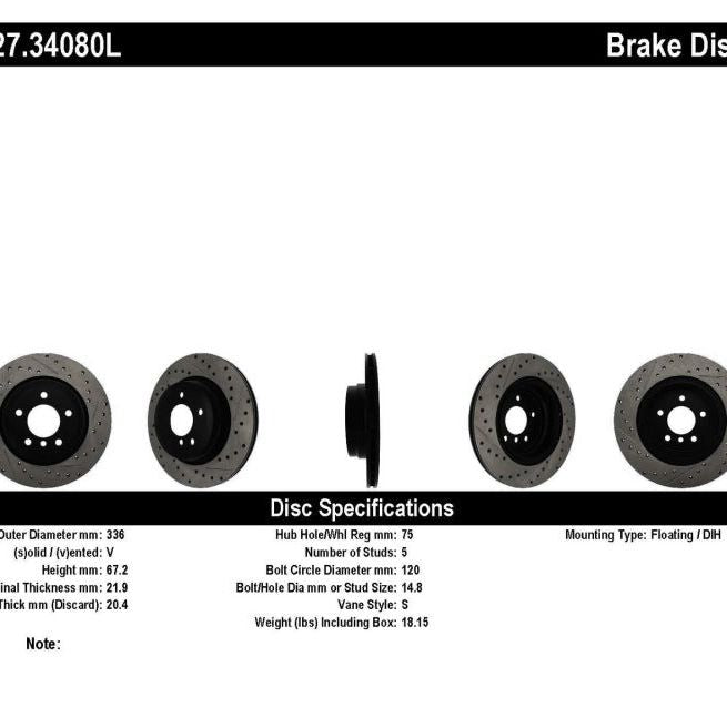 StopTech 06 BMW 330 / 07-09 BMW 335 Slotted & Drilled Left Rear Rotor-Brake Rotors - Slot & Drilled-Stoptech-STO127.34080L-SMINKpower Performance Parts