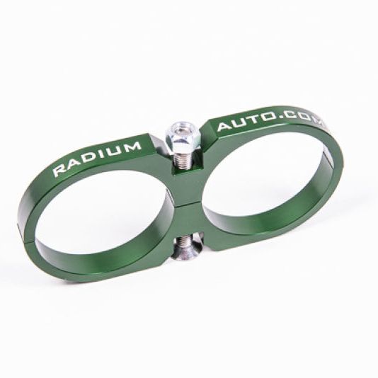 Radium Engineering 2-Piece Fuel Pump Clamp For Bosch 044 - Green W/ Logo-tuningsupply.com