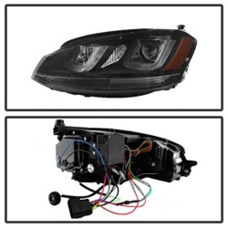 Spyder Volkswagen Golf VII 14-16 Projector Headlights DRL LED Blk Stripe Blk PRO-YD-VG15-BLK-DRL-BK - SMINKpower Performance Parts SPY5080578 SPYDER