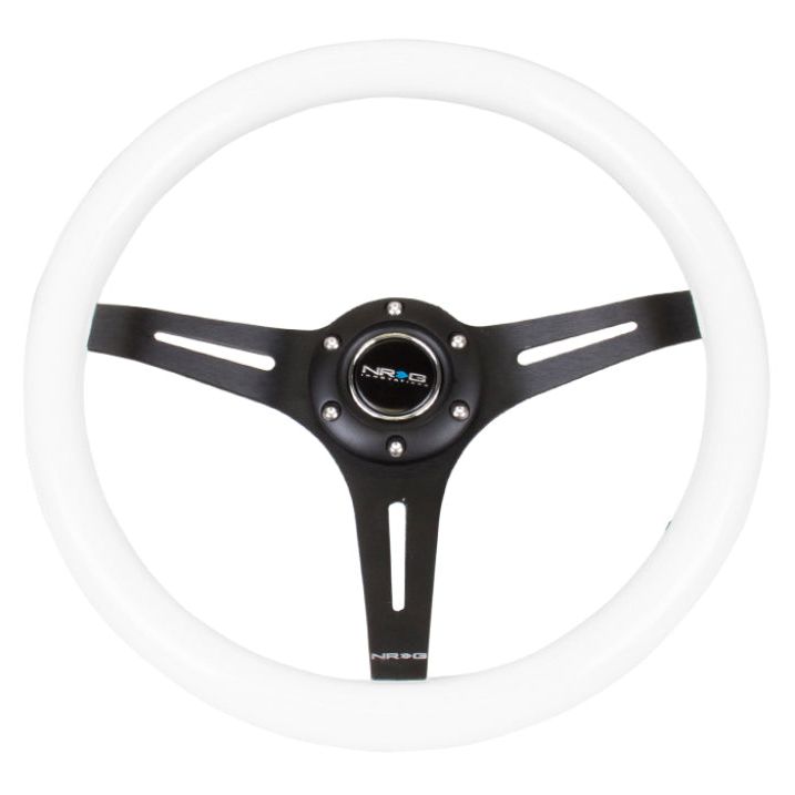 NRG Classic Wood Grain Steering Wheel (350mm) White Paint Grip w/Black 3-Spoke Center - SMINKpower Performance Parts NRGST-015BK-WT NRG