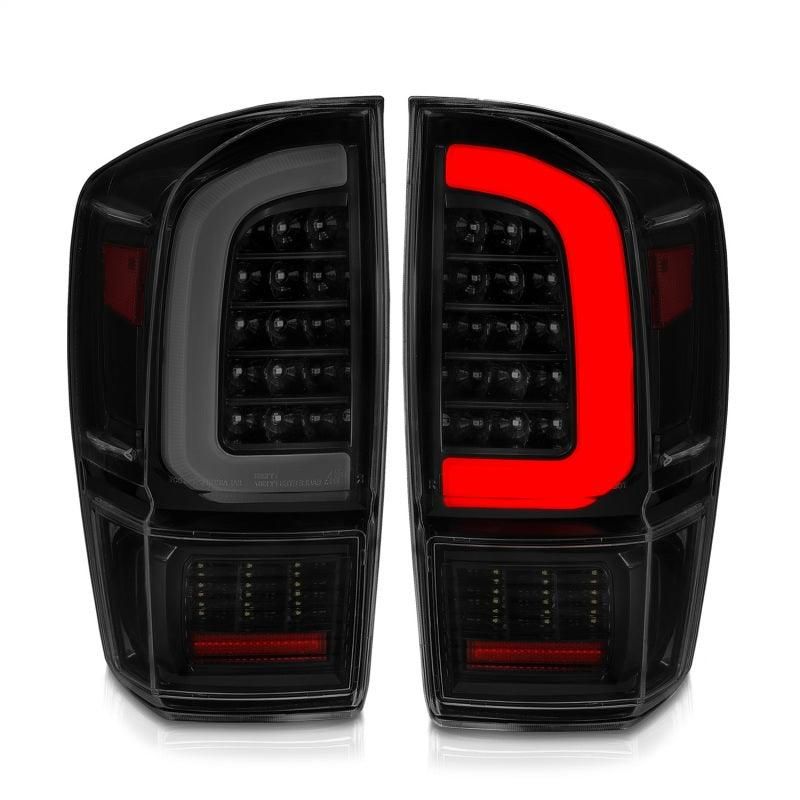 ANZO 16-21 Toyota Tacoma LED Tail Lights - w/ Light Bar Sequential Black Housing & Smoke Lens-tuningsupply.com