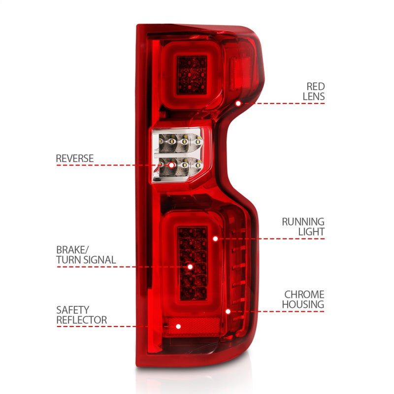 Anzo 19-21 Chevy Silverado Full LED Tailights Chrome Housing Red/Clear Lens G2 (w/C Light Bars)-tuningsupply.com