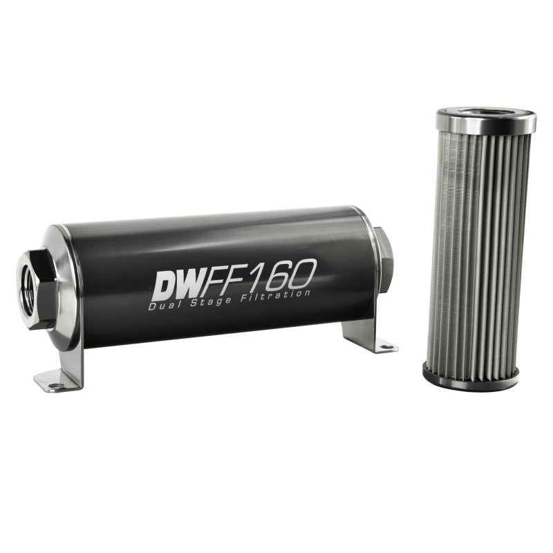 DeatschWerks Stainless Steel 10AN 10 Micron Universal Inline Fuel Filter Housing Kit (160mm)-tuningsupply.com