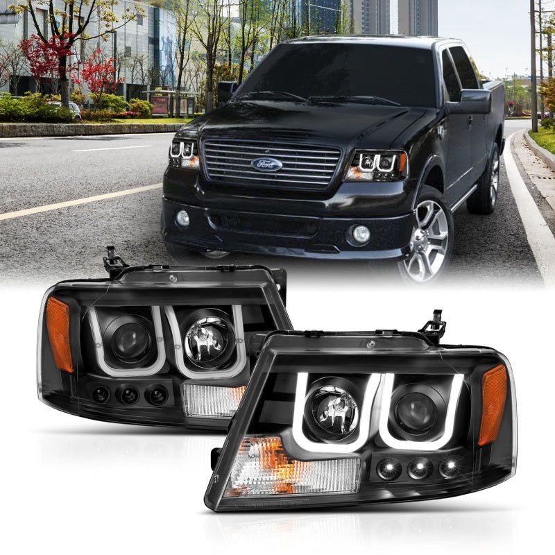 ANZO 2004-2008 Ford F-150 Projector Headlights w/ U-Bar Black-tuningsupply.com