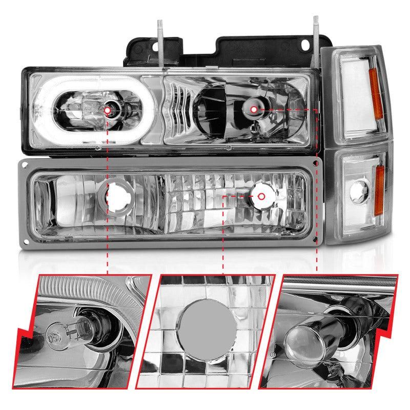 ANZO 88-98 Chevrolet C1500 Crystal Headlights Chrome Housing w/ Signal and Side Marker Lights-tuningsupply.com