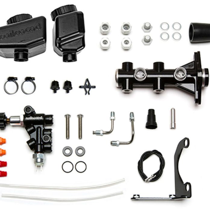 Wilwood Remote Tandem M/C Kit w/Brkt and Valve - 1.12in Bore Black - SMINKpower Performance Parts WIL261-16963-BK Wilwood