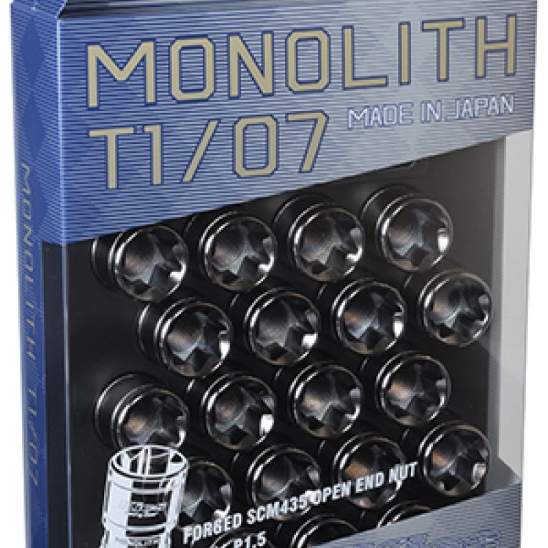 Project Kics 14 x 1.5 Glorious Black T1/07 Monolith Lug Nuts - 20 Pcs-tuningsupply.com