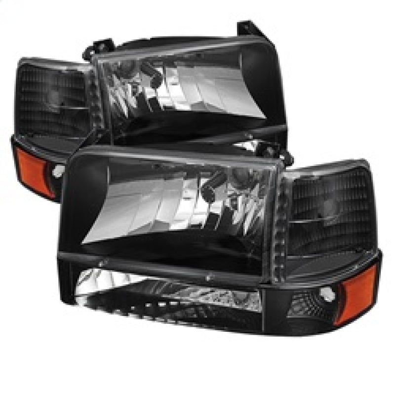 Xtune Ford F150/Bronco 92-96 Headlights w/Corner Bumper 6pcs Amber- Black HD-JH-FB92-SET-AM-BK-Headlights-SPYDER-SPY5073136-SMINKpower Performance Parts