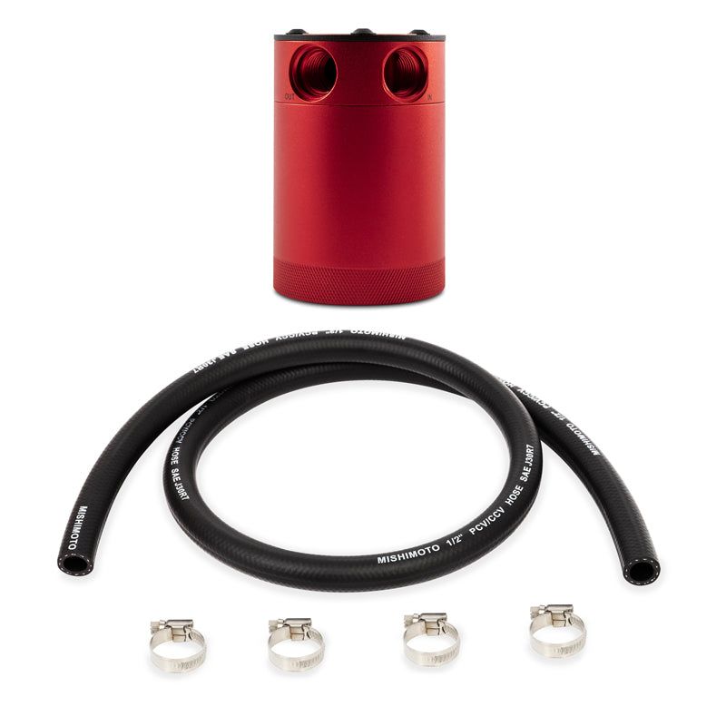 Mishimoto Compact Baffled Oil Catch Can - 2-Port - Red-Oil Catch Cans-Mishimoto-MISMMBCC-CBTWO-RD-SMINKpower Performance Parts