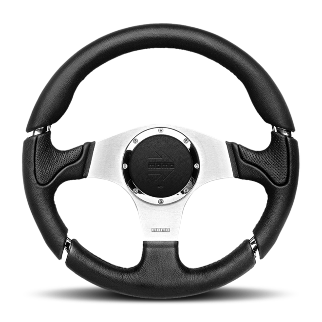 Momo Millenium Steering Wheel 350 mm - Black Leather/Black Stitch/Brshd Spokes-tuningsupply.com