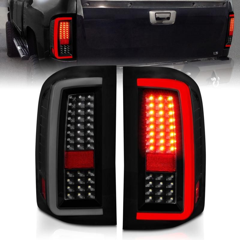 ANZO 2007-2013 Chevrolet Silverado1500/ 2500/ 3500 LED Tail Lights w/ Light Bar Black Housing Smoke-tuningsupply.com