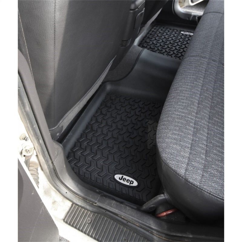 Rugged Ridge Floor Liner Rear Black 1984-2001 Jeep Logo Cherokee XJ-Floor Mats - Rubber-Rugged Ridge-RUGDMC-12950.19-SMINKpower Performance Parts