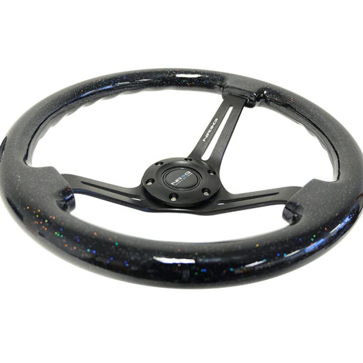 NRG Reinforced Steering Wheel (350mm / 3in. Deep) Black Multi Color Flake Wood w/ Black Matte Center-tuningsupply.com