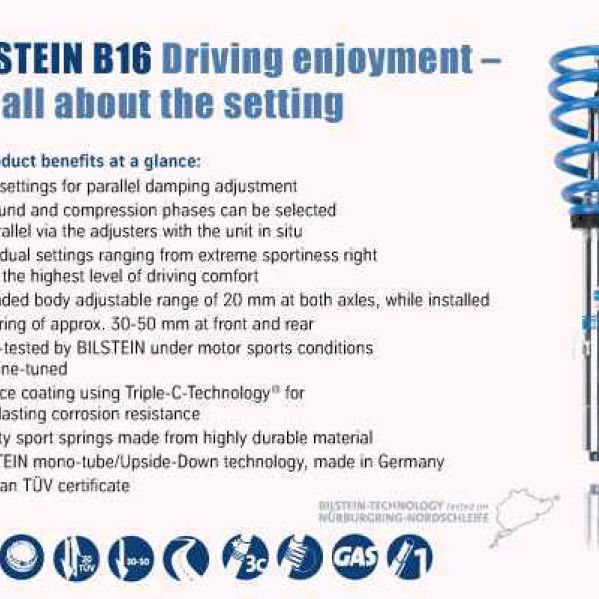 Bilstein B16 (PSS10) Front & Rear Performance Suspension System 15+ Audi A3 / VW Golf ALL-tuningsupply.com