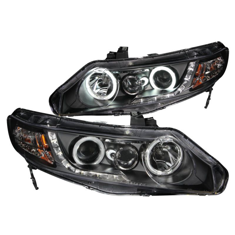 ANZO 2006-2011 Honda Civic Projector Headlights w/ Halo Black (CCFL)-tuningsupply.com