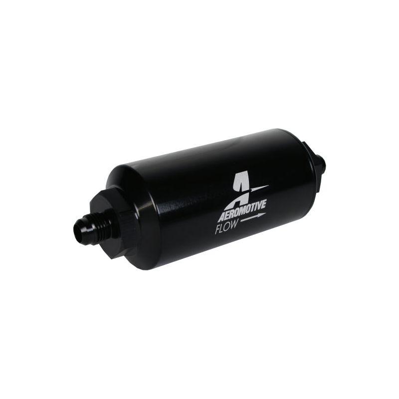 Aeromotive In-Line Filter - (AN-6 Male) 10 Micron Fabric Element Bright Dip Black Finish-tuningsupply.com