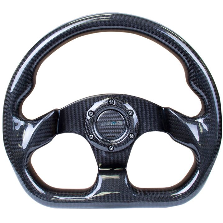 NRG Carbon Fiber Steering Wheel (320mm) Flat Bottom w/Shiny Black Carbon-tuningsupply.com