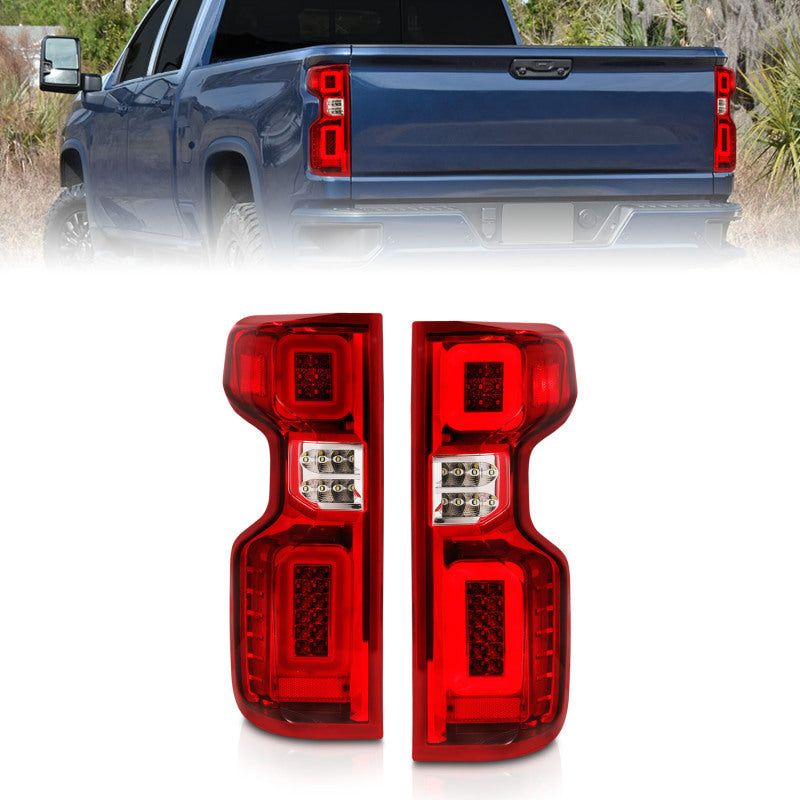 Anzo 19-21 Chevy Silverado Full LED Tailights Chrome Housing Red/Clear Lens G2 (w/C Light Bars)-tuningsupply.com