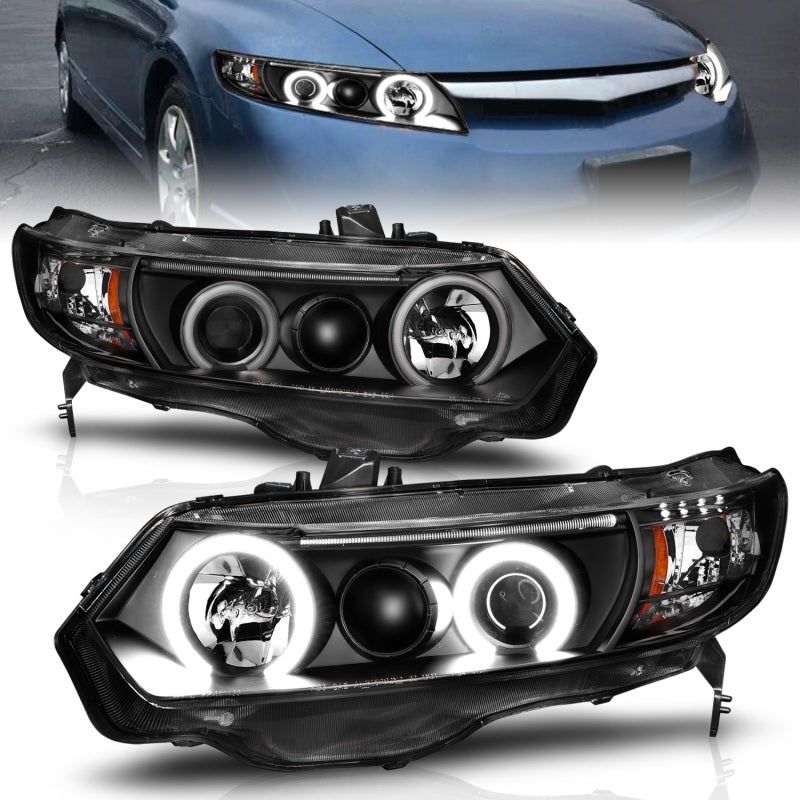 ANZO 2006-2011 Honda Civic Projector Headlights w/ Halo Black (CCFL)-tuningsupply.com