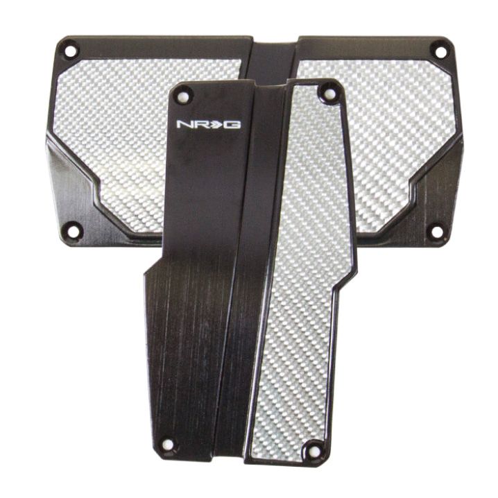 NRG Brushed Aluminum Sport Pedal A/T - Black w/Silver Carbon-tuningsupply.com