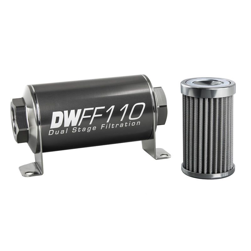 DeatschWerks Stainless Steel 10AN 100 Micron Universal Inline Fuel Filter Housing Kit (110mm)-tuningsupply.com